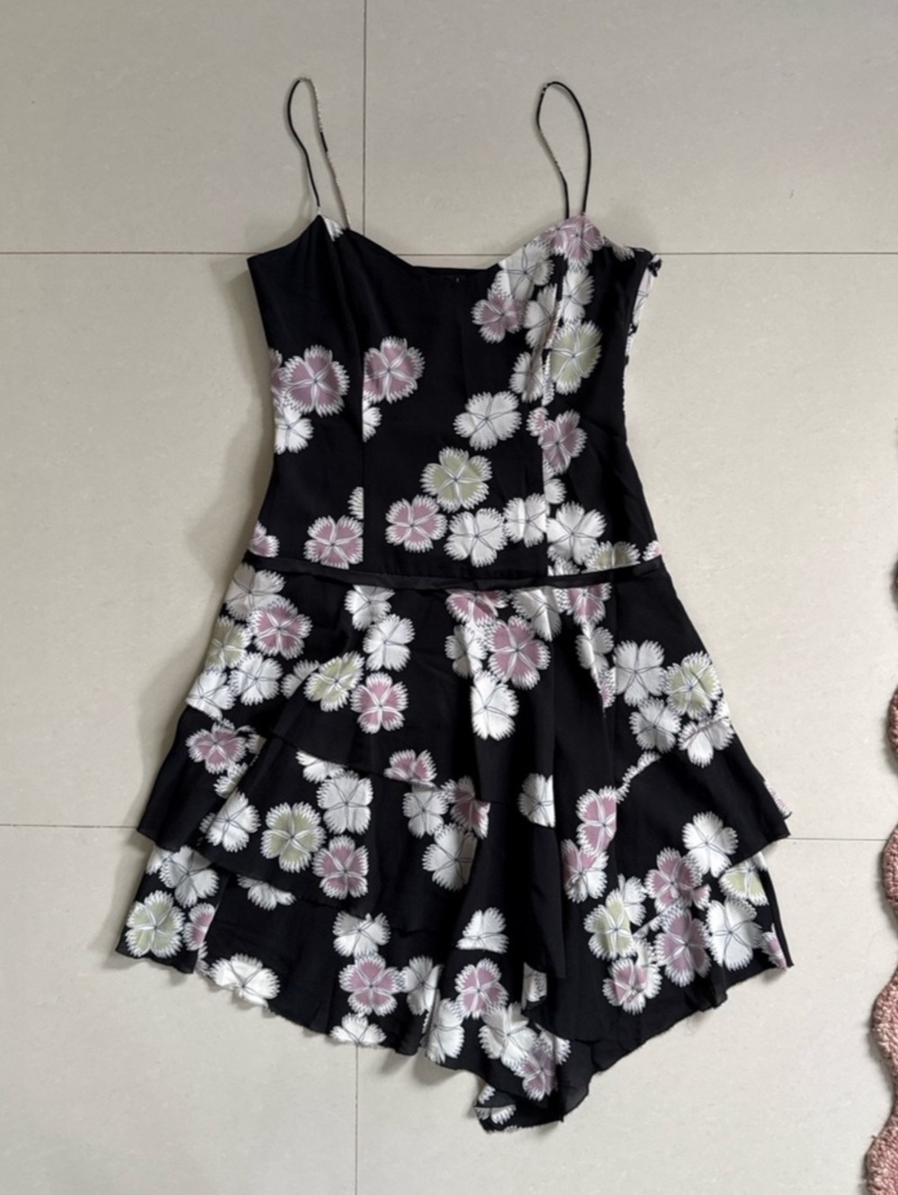 Nicole Miller Collection Floral Midi Dress in Black & Pink Silk Like New